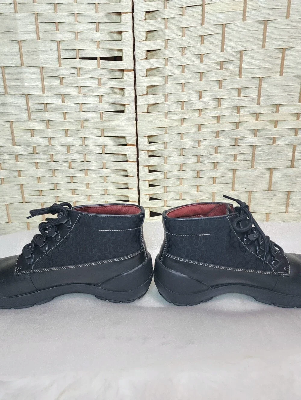 Coach Dyanne Black Oiled Leather Jacquard Logo Lace-up Booties Size 7.5 P488